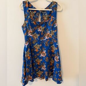 ModCloth Floral Fit & Flare Dress Open Back Tie Linen Blend Retro Cottagecore 16